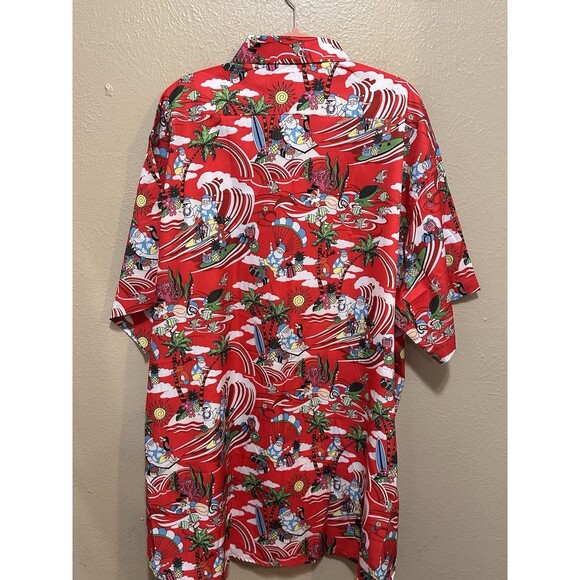 Envmenst Hawaiian Shirt Santa Claus Surfing Palm Trees Red Button Up Medium - Picture 3 of 4